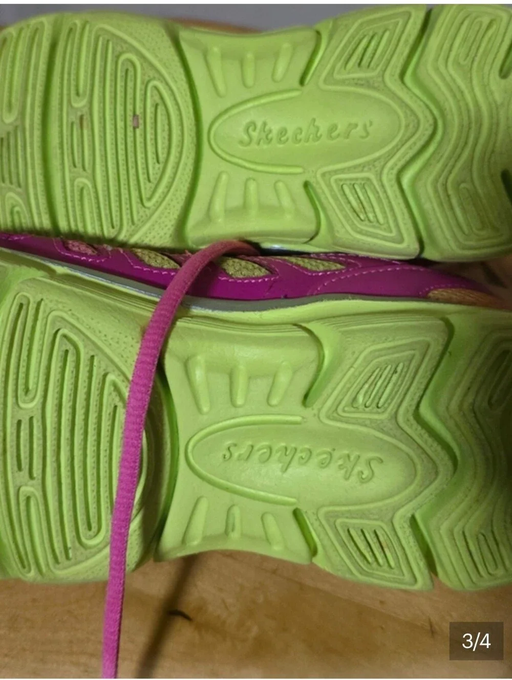 Skechers Kids Pink and Lime Green Athletic Sneakers - Picture 3 of 4